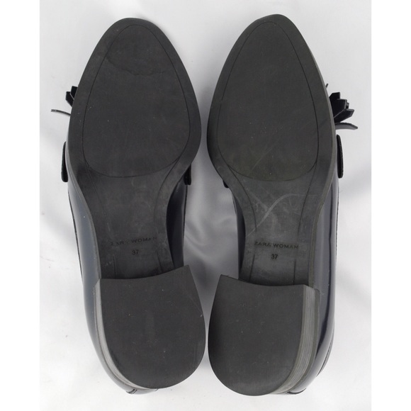 ZARA Women Navy Blue Flats Tassel Penny Loafers - Picture 7 of 8